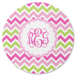 Pink & Green Chevron Round Rubber Backed Coaster (Personalized)