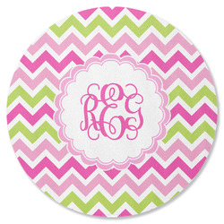 Pink & Green Chevron Round Rubber Backed Coaster (Personalized)