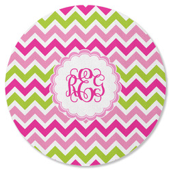 Pink & Green Chevron Round Rubber Backed Coaster (Personalized)
