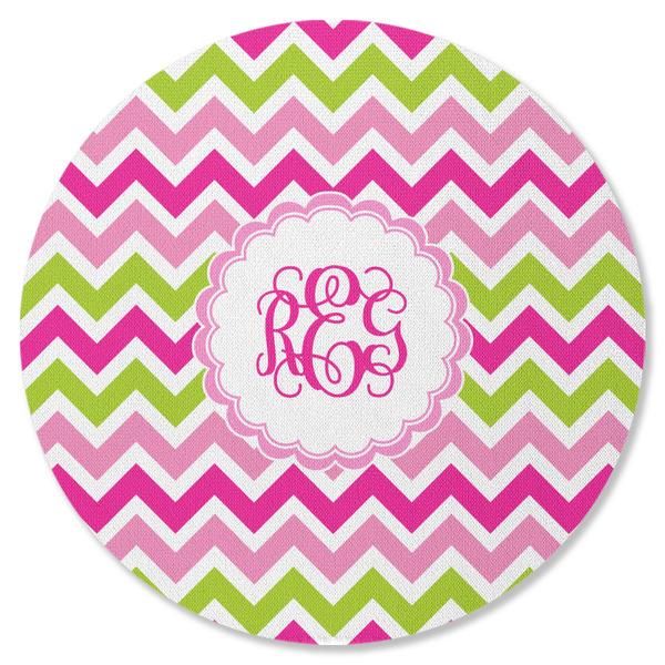 Custom Pink & Green Chevron Round Rubber Backed Coaster (Personalized)