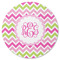 Pink & Green Chevron Round Rubber Backed Coaster (Personalized)