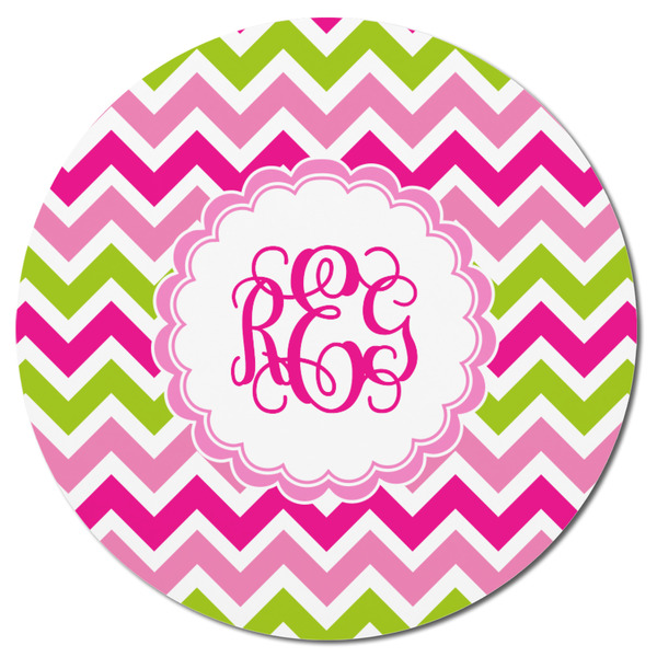 Pink & Green Chevron Round Fridge Magnet - FRONT
