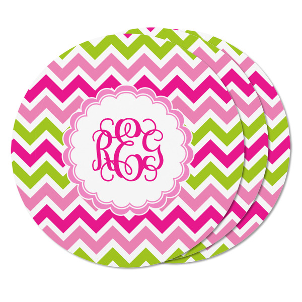 Pink & Green Chevron Round Fridge Magnet - THREE