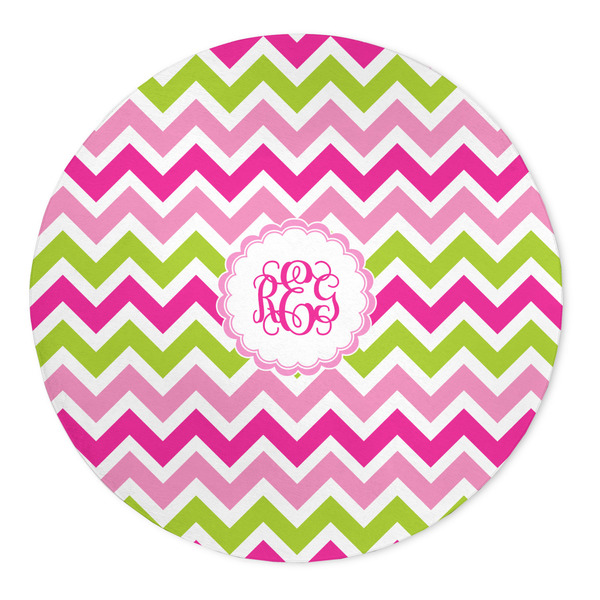 Custom Pink & Green Chevron 5' Round Indoor Area Rug (Personalized)