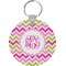 Pink & Green Chevron Round Plastic Keychain (Personalized)