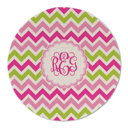 Pink & Green Chevron Round Linen Placemat - Single Sided (Personalized)