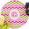 Pink & Green Chevron Round Linen Placemats - Front (w flowers)