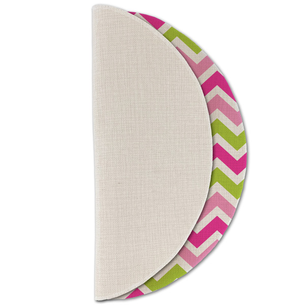 Pink & Green Chevron Round Linen Placemats - HALF FOLDED (single sided)