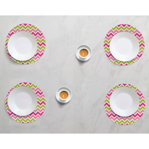 Pink & Green Chevron Round Linen Placemats - LIFESTYLE (set of 4)