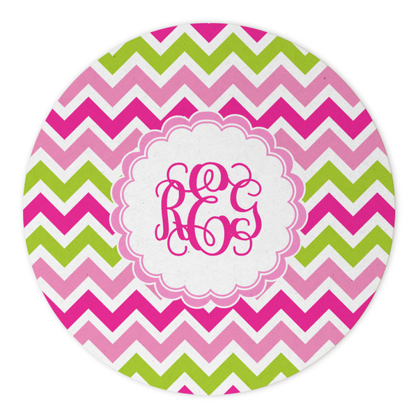 Pink & Green Chevron Round Paper Coaster - Approval