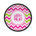 Pink & Green Chevron Iron On Round Patch w/ Monogram