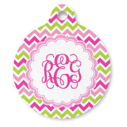 Pink & Green Chevron Round Pet ID Tag - Large (Personalized)