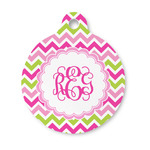 Pink & Green Chevron Round Pet ID Tag - Small (Personalized)