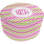 Pink & Green Chevron Round Pouf Ottoman (Personalized)