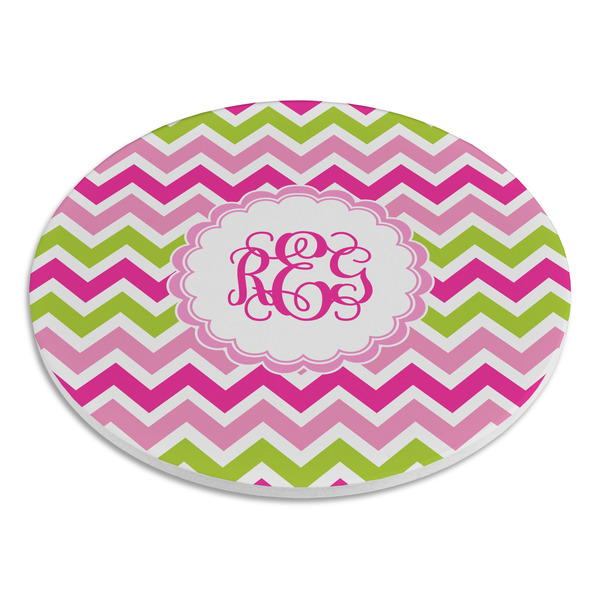 Pink & Green Chevron Round Stone Trivet - Angle View