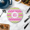 Pink & Green Chevron Round Stone Trivet - In Context View