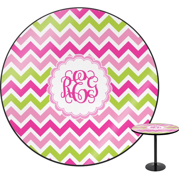 Custom Pink & Green Chevron Round Table - 30" (Personalized)