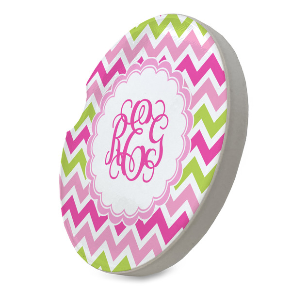 Pink & Green Chevron Sandstone Car Coaster - STANDING ANGLE