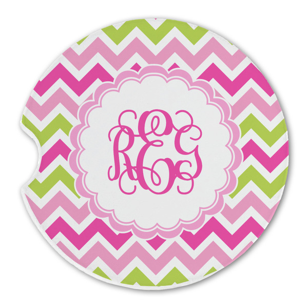Pink & Green Chevron Sandstone Car Coaster - Single