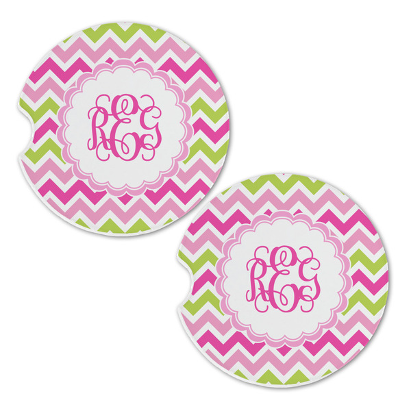 Pink & Green Chevron Sandstone Car Coasters - Set of 2