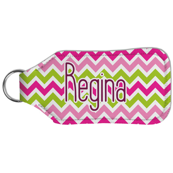 Pink & Green Chevron Sanitizer Holder Keychain - Large (Back)