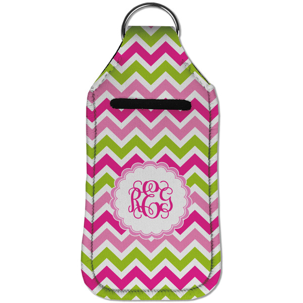 Pink & Green Chevron Sanitizer Holder Keychain - Large (Front)