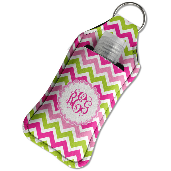 Pink & Green Chevron Sanitizer Holder Keychain - Large in Case