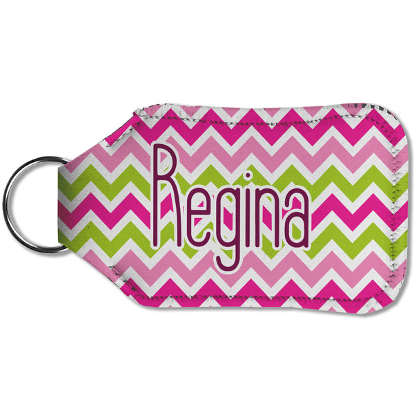 Pink & Green Chevron Sanitizer Holder Keychain - Small (Back)
