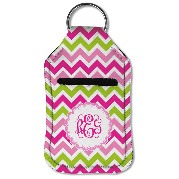 Pink & Green Chevron Sanitizer Holder Keychain - Small (Front Flat)