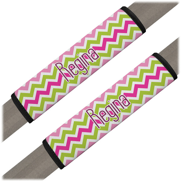 Custom Pink & Green Chevron Seat Belt Covers (Set of 2) (Personalized)