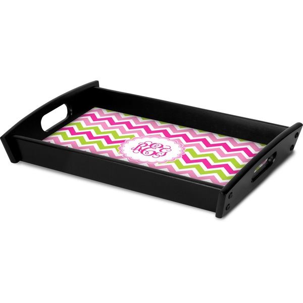 Pink & Green Chevron Serving Tray Black - Corner
