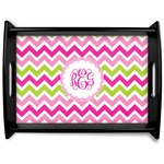 Pink & Green Chevron Black Wooden Tray - Large (Personalized)