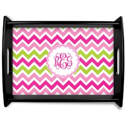 Pink & Green Chevron Black Wooden Tray - Large (Personalized)
