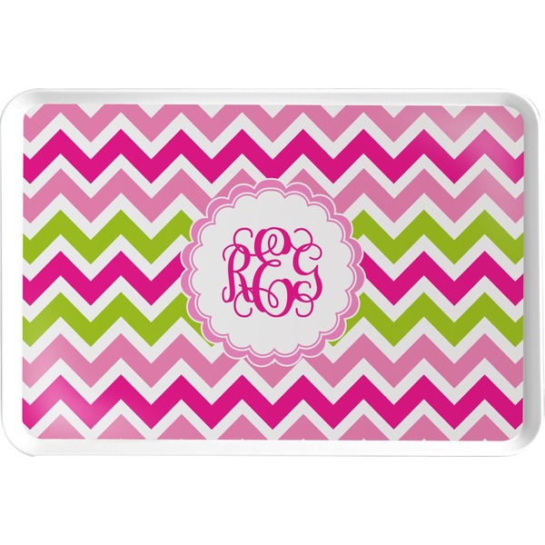 Custom Pink & Green Chevron Serving Tray (Personalized)