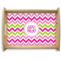Pink & Green Chevron Natural Wooden Tray - Large (Personalized)