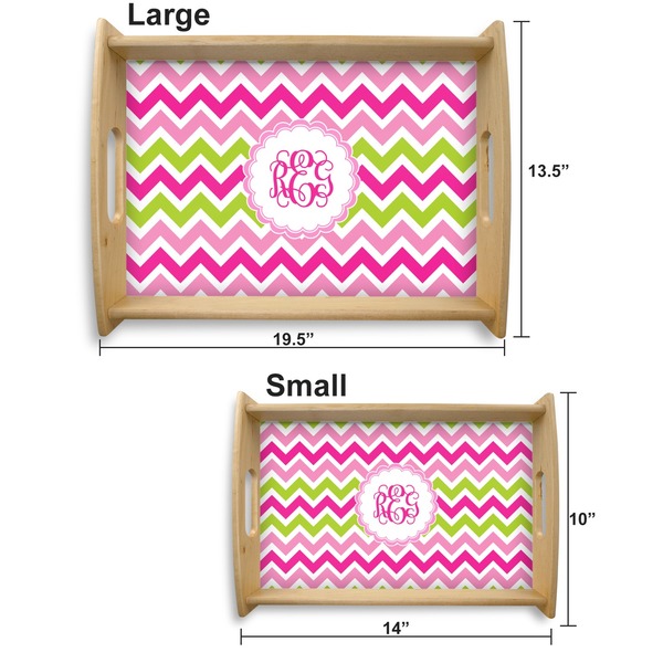 Pink & Green Chevron Serving Tray Wood Sizes