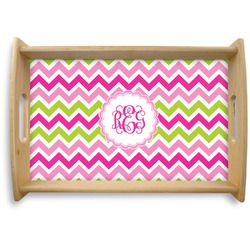 Pink & Green Chevron Natural Wooden Tray - Small (Personalized)
