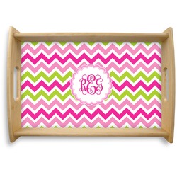 Pink & Green Chevron Natural Wooden Tray - Small (Personalized)
