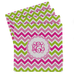 Pink & Green Chevron Absorbent Stone Coasters - Set of 4 (Personalized)