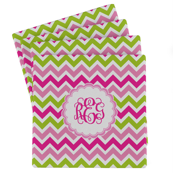 Custom Pink & Green Chevron Absorbent Stone Coasters - Set of 4 (Personalized)