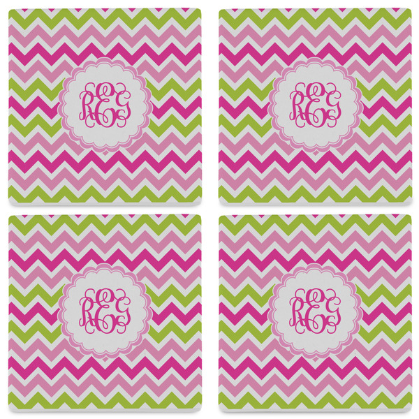 Pink & Green Chevron Set of 4 Sandstone Coasters - See All 4 View