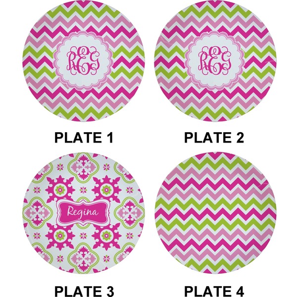 Pink & Green Chevron Set of Appetizer / Dessert Plates (Approval)