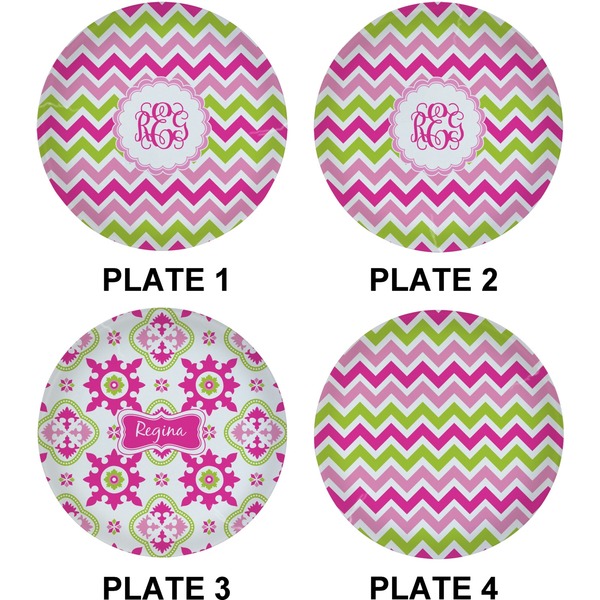 Pink & Green Chevron Set of Lunch / Dinner Plates (Approval)