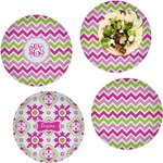 Pink & Green Chevron Set of 4 Glass Lunch / Dinner Plate 10" (Personalized)