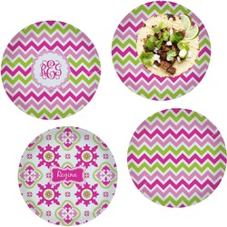 Pink & Green Chevron Set of 4 Glass Lunch / Dinner Plate 10" (Personalized)