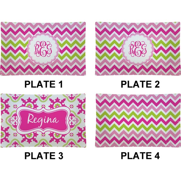Pink & Green Chevron Set of Rectangular Dinner Plates (Approval)
