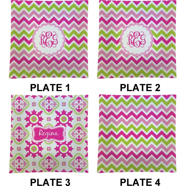 Pink & Green Chevron Set of Square Dinner Plates (Approval)