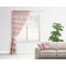 Pink & Green Chevron Sheer Curtain With Window and Rod - in Room Matching Pillow