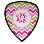 Pink & Green Chevron Iron on Shield Patch A w/ Monogram
