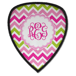 Pink & Green Chevron Iron on Shield Patch A w/ Monogram